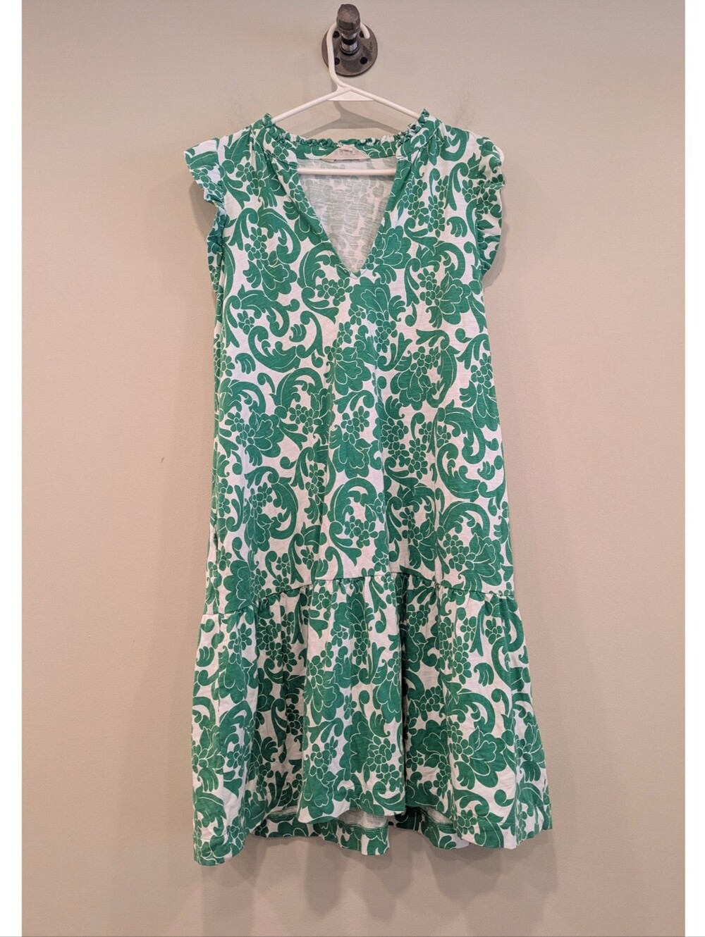 Boden Daisy Green Jersey Short Tier Sleeveless Dress Size 8R